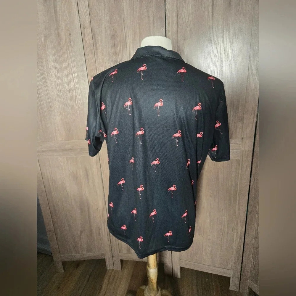 Mens golf Activewear black pink flamingo polo - Picture 7 of 11